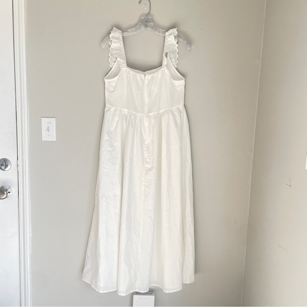 Cider White Eyelet Lace Ruffle Strap babydoll Midi Dress Cottagecore Large - Picture 3 of 10